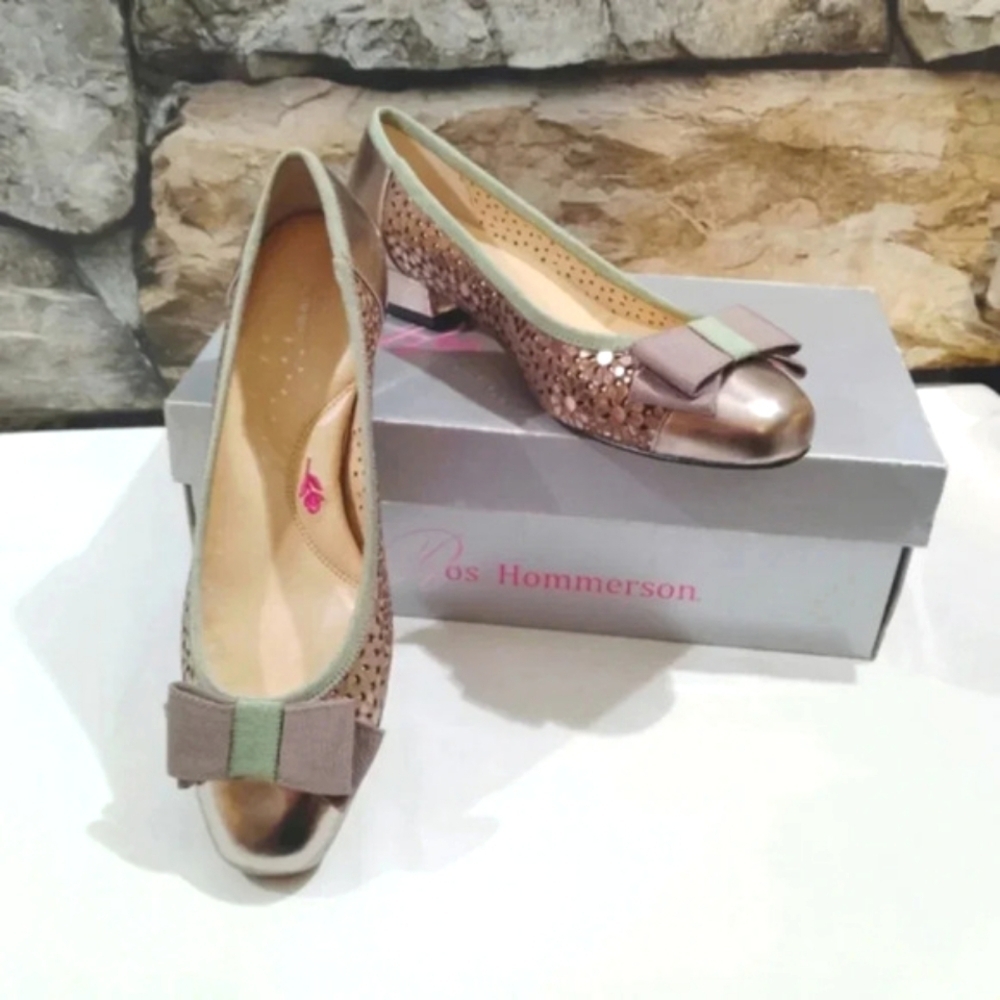 Ros Hommerson Leather Ballet Flats Trisha Pewter Box 6.5N Metallic 6.5 Boxed